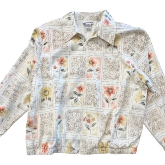 Alfred Dunner Jacket 16WP Floral Zip Up Lightweight Sunflower Beaded COTTAGECORE - Picture 1 of 10